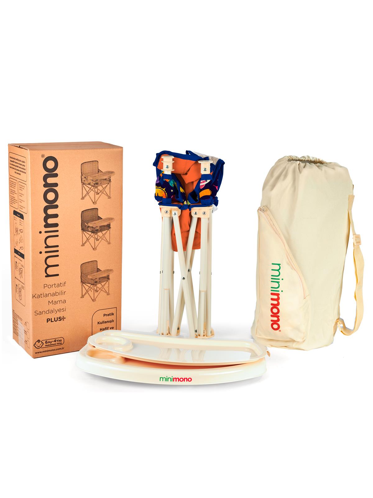 Minimono Büyük Boy Katlanır Portatif  Mama Sandalyesi - Turuncu