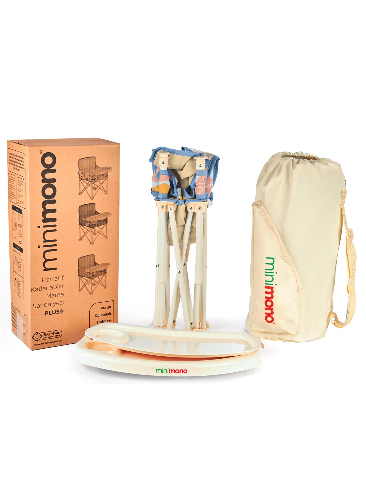 Minimono Büyük Boy Katlanır Portatif  Mama Sandalyesi - Bej