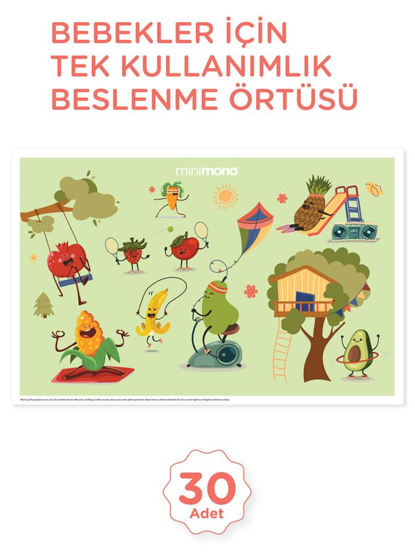 Minimono Bebekler İçin Tek Kullanımlık Beslenme Örtüsü- 30'lu Paket - Yeşil