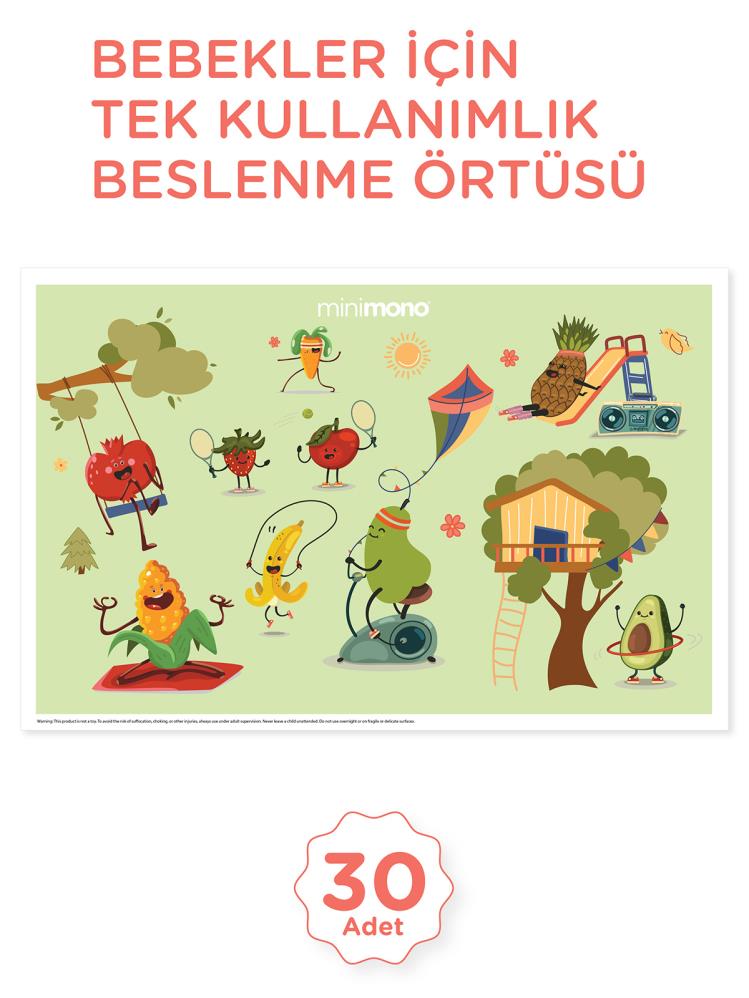 Minimono Bebekler İçin Tek Kullanımlık Beslenme Örtüsü- 30'lu Paket - Yeşil