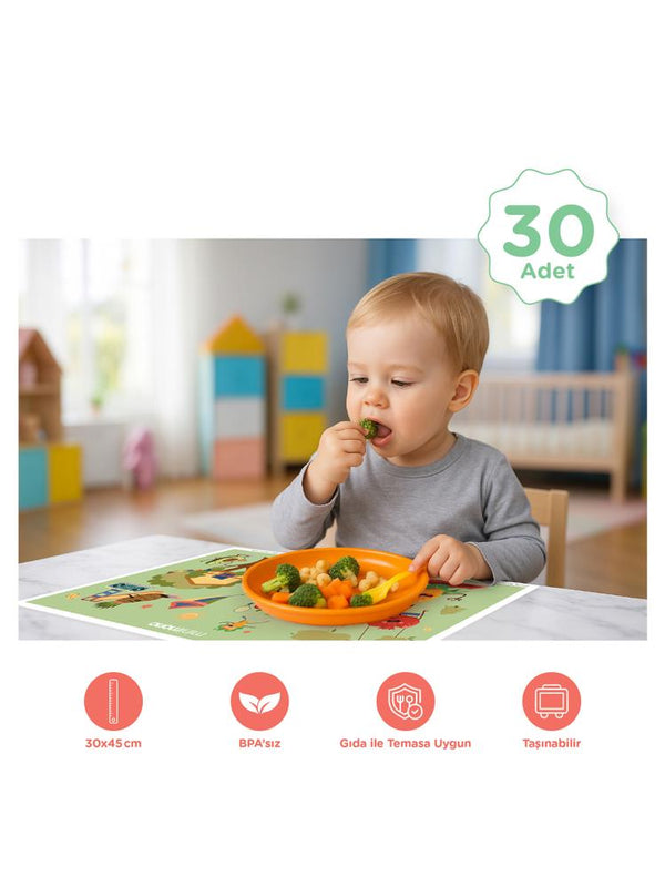 Minimono Bebekler İçin Tek Kullanımlık Beslenme Örtüsü- 30'lu Paket - Yeşil