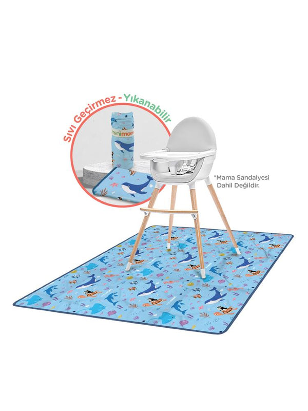 Minimono Mama Sandalyesi Altı ve Aktivite Bakım Örtüsü - Sıvı Geçirmez Kaydırmaz Yıkanabilir - 145x120cm - Mavi