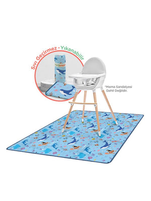Minimono Mama Sandalyesi Altı ve Aktivite Bakım Örtüsü - Sıvı Geçirmez Kaydırmaz Yıkanabilir - 145x120cm - Mavi