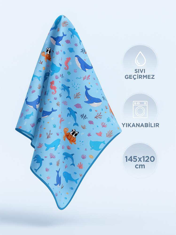 Minimono Mama Sandalyesi Altı ve Aktivite Bakım Örtüsü - Sıvı Geçirmez Kaydırmaz Yıkanabilir - 145x120cm - Mavi