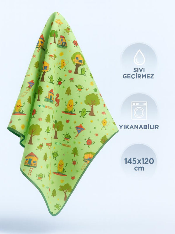 Minimono Mama Sandalyesi Altı ve Aktivite Bakım Örtüsü - Sıvı Geçirmez Kaydırmaz Yıkanabilir - 145x120cm - Yeşil