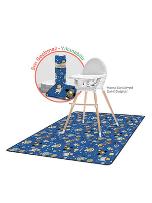 Minimono Mama Sandalyesi Altı ve Aktivite Bakım Örtüsü - Sıvı Geçirmez Kaydırmaz Yıkanabilir - 145x120cm - Lacivert