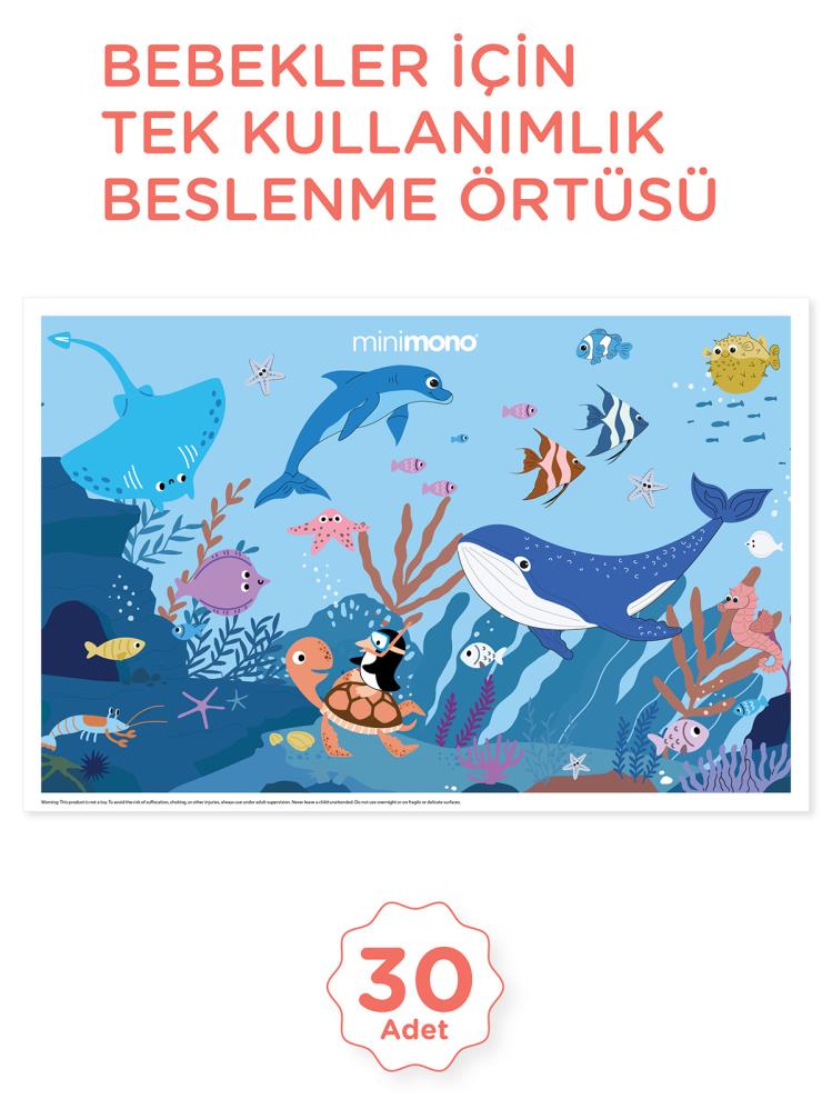 Minimono Bebekler İçin Tek Kullanımlık Beslenme Örtüsü- 30'lu Paket - Mavi