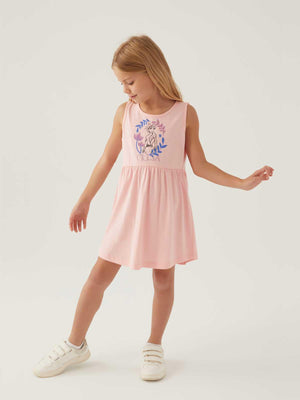 Roly Poly Frozen Kız Çocuk 3-8 Yaş Jile Elbise - Pudra