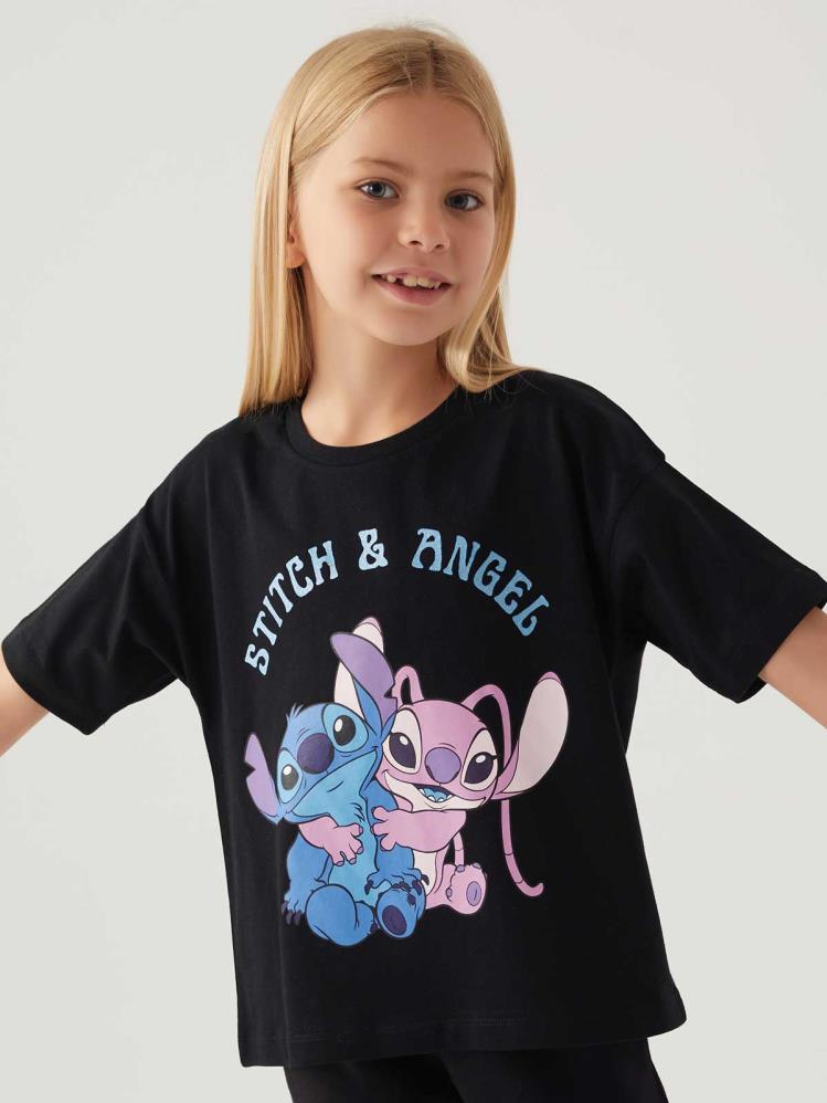 Roly Poly Stıtch Kız Çocuk 3-8 Yaş T-Shirt - Siyah
