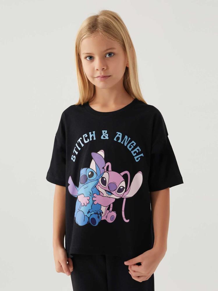 Roly Poly Stıtch Kız Çocuk 3-8 Yaş T-Shirt - Siyah