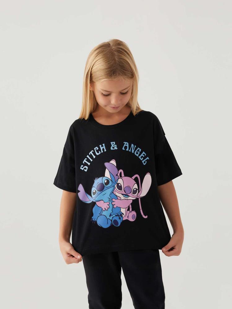 Roly Poly Stıtch Kız Çocuk 3-8 Yaş T-Shirt - Siyah
