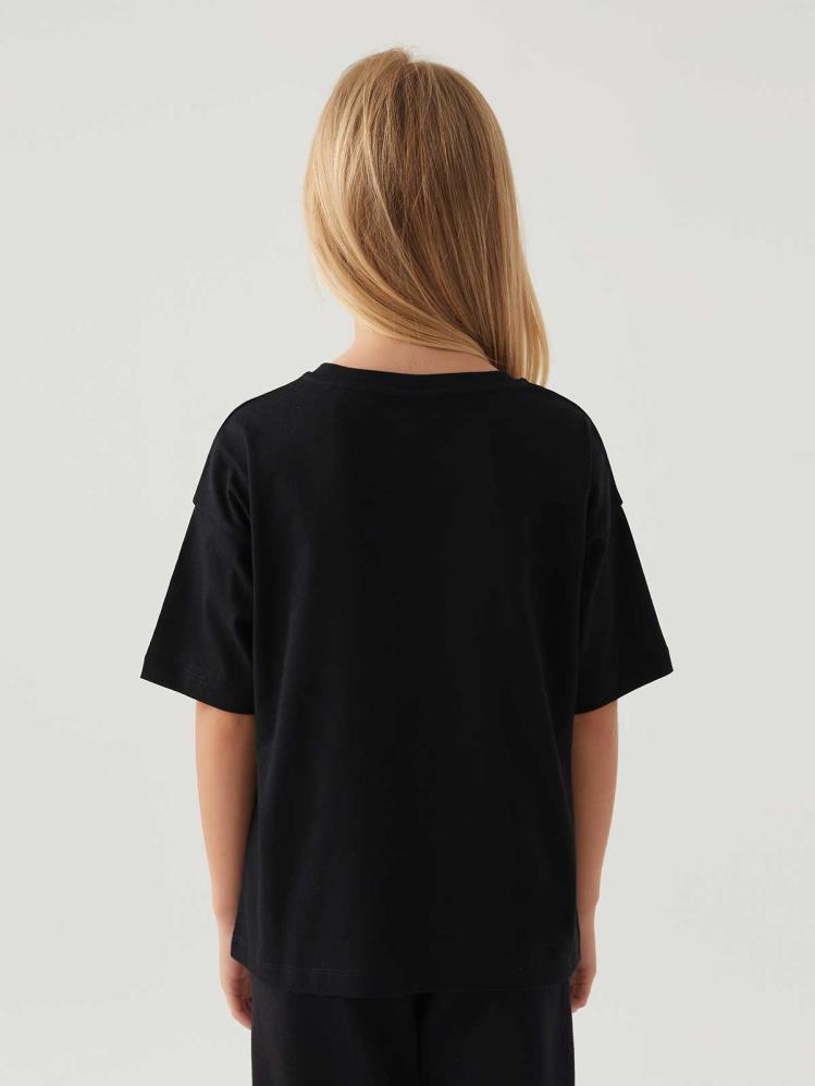 Roly Poly Stıtch Kız Çocuk 3-8 Yaş T-Shirt - Siyah
