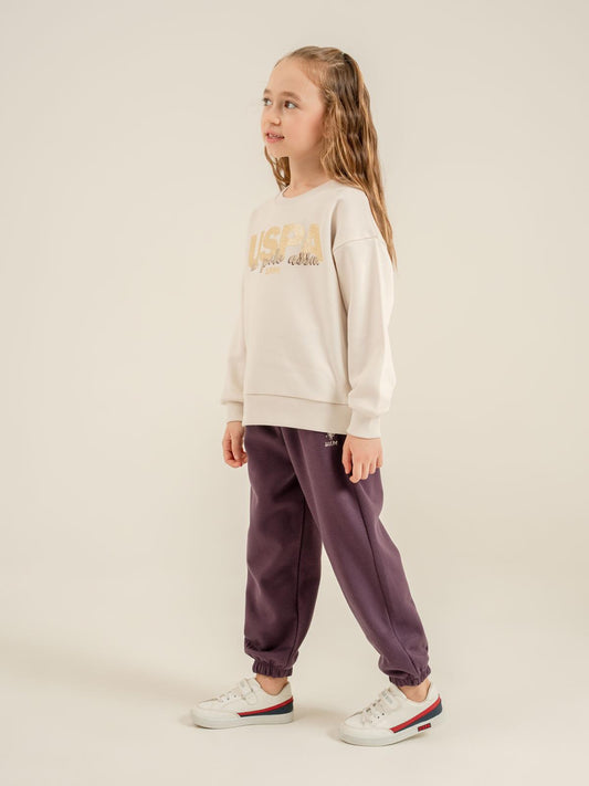 U.S. Polo Assn Kids Eşofman Takımı | 3 İp-3 İp Uzun Kol Bisiklet Yaka | Okul Kreş ve Günlük Kullanım - Bej