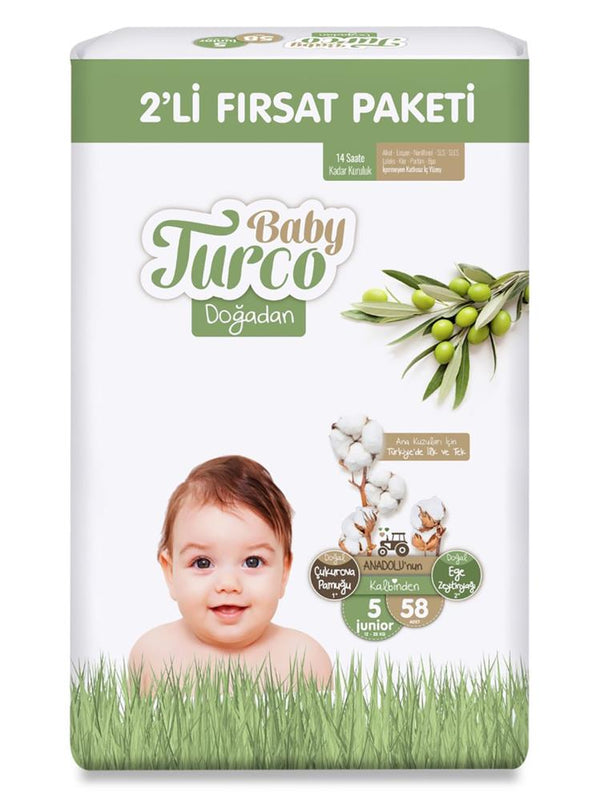 Baby Turco Doğadan Bebek Bezi Fırsat Paketi 5 Junior Numara 58 Adet