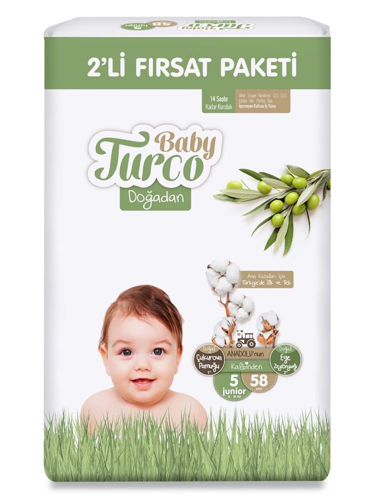 Baby Turco Doğadan Bebek Bezi Fırsat Paketi 5 Junior Numara 58 Adet