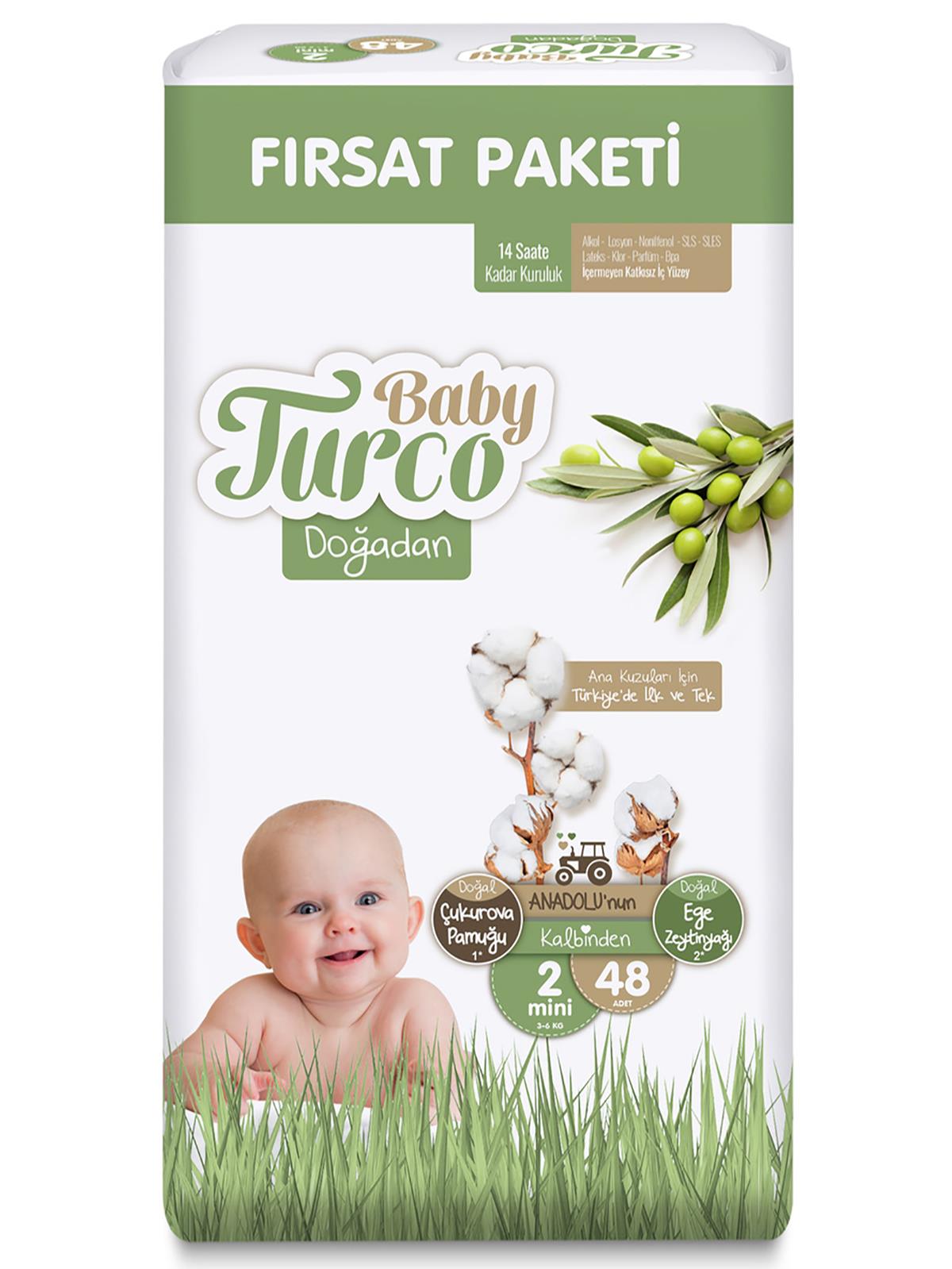 Baby Turco Doğadan Fırsat Paketi Bebek Bezi 2 Mini Numara 48 Adet