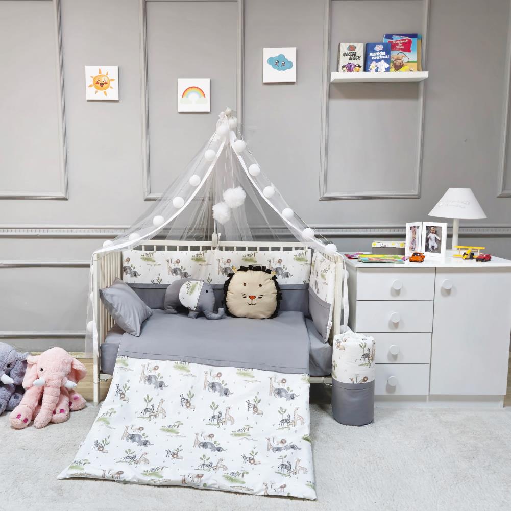 Yuar Baby Yan Duvarlı Beşik Uyku Seti - Gri