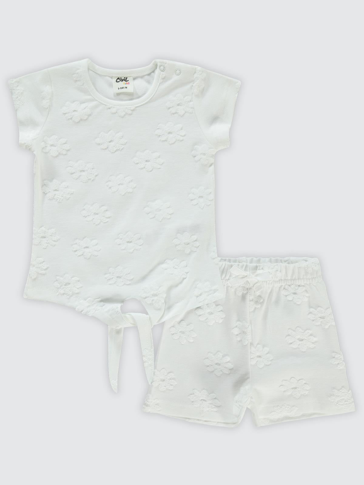Civil Baby Papatya Kabartmalı Şortlu 6-18 Ay Takım - Ekru