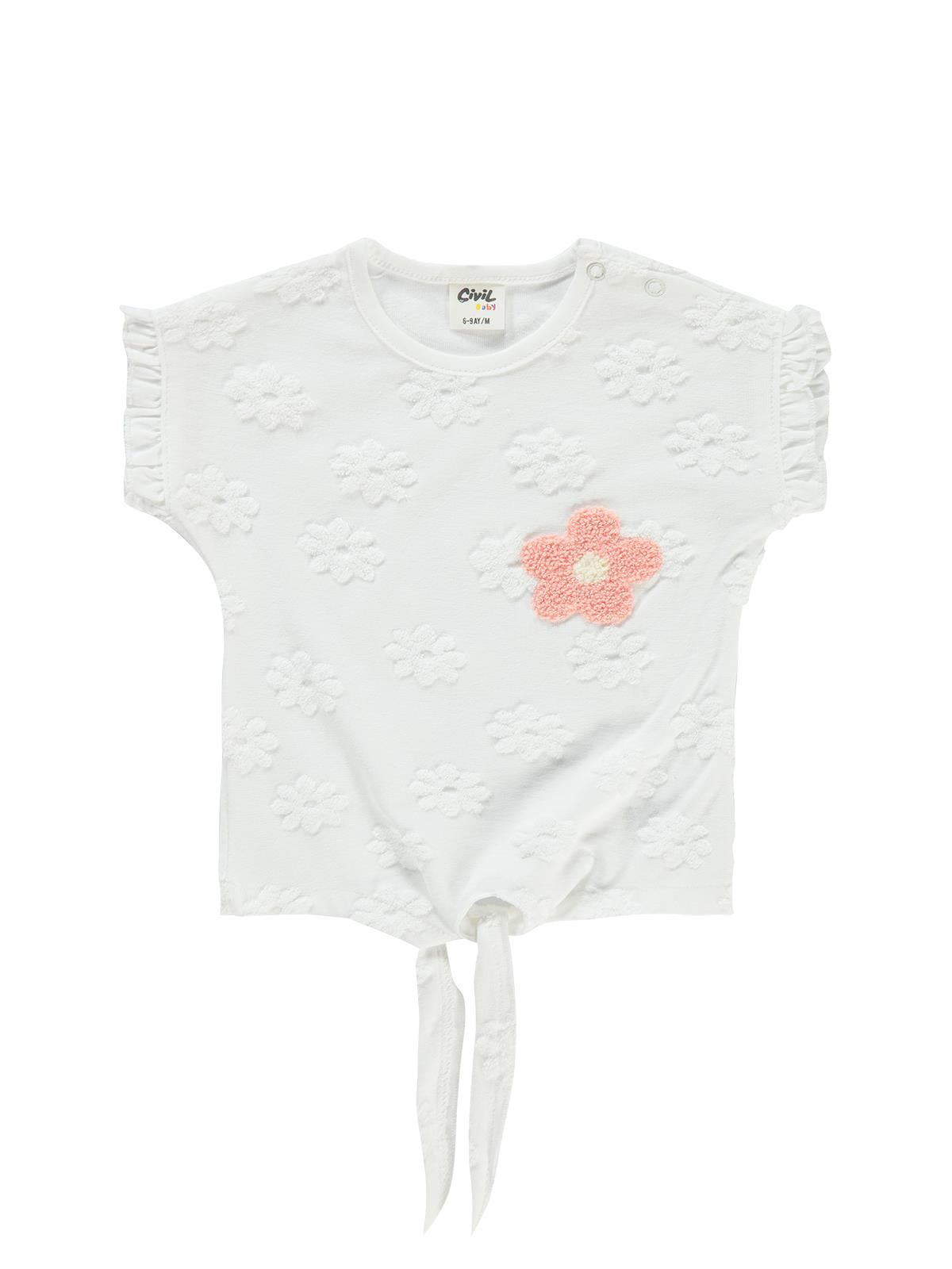 Civil Baby Papatya Kabartmalı Nakışlı 6-18 Ay Tişört - Ekru