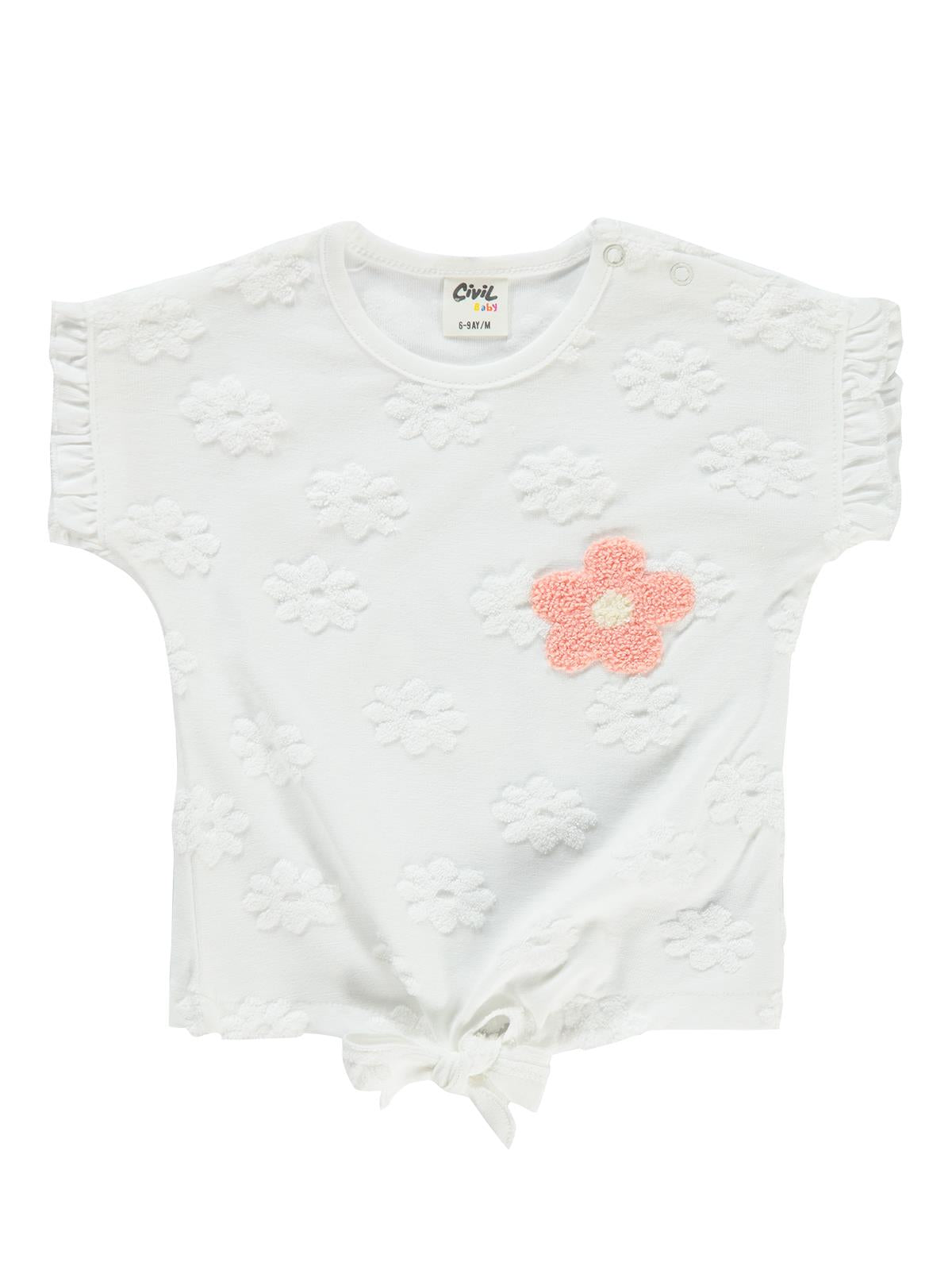 Civil Baby Papatya Kabartmalı Nakışlı 6-18 Ay Tişört - Ekru