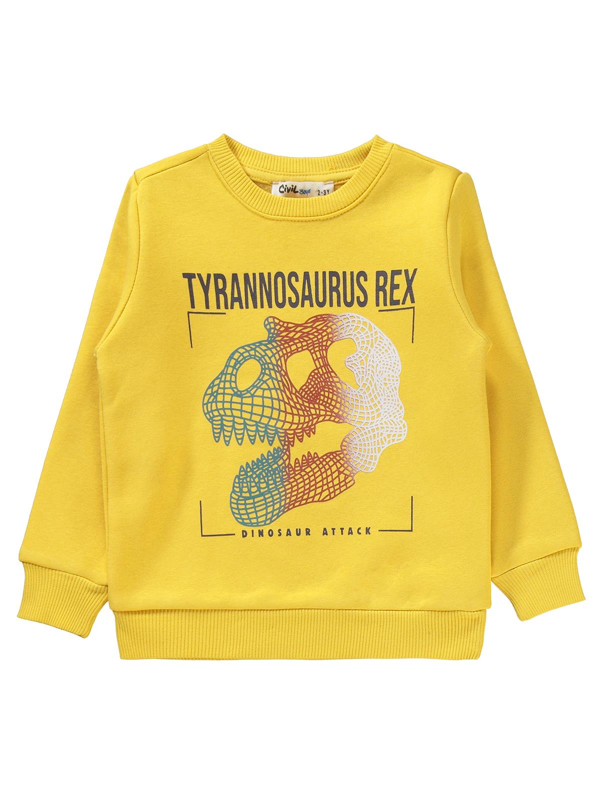 Civil Boys T-Rex Baskılı 2-5 Yaş Eşofman Takımı - Hardal