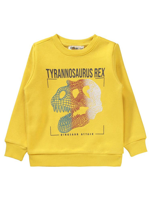 Civil Boys T-Rex Baskılı 2-5 Yaş Eşofman Takımı - Hardal