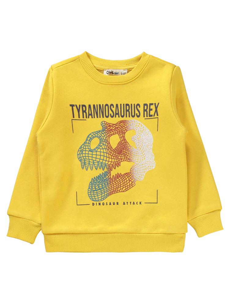 Civil Boys T-Rex Baskılı 2-5 Yaş Eşofman Takımı - Hardal