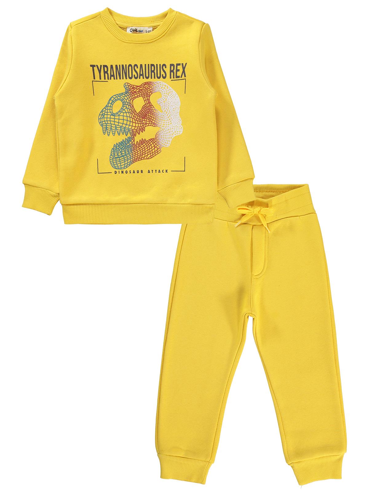 Civil Boys T-Rex Baskılı 2-5 Yaş Eşofman Takımı - Hardal