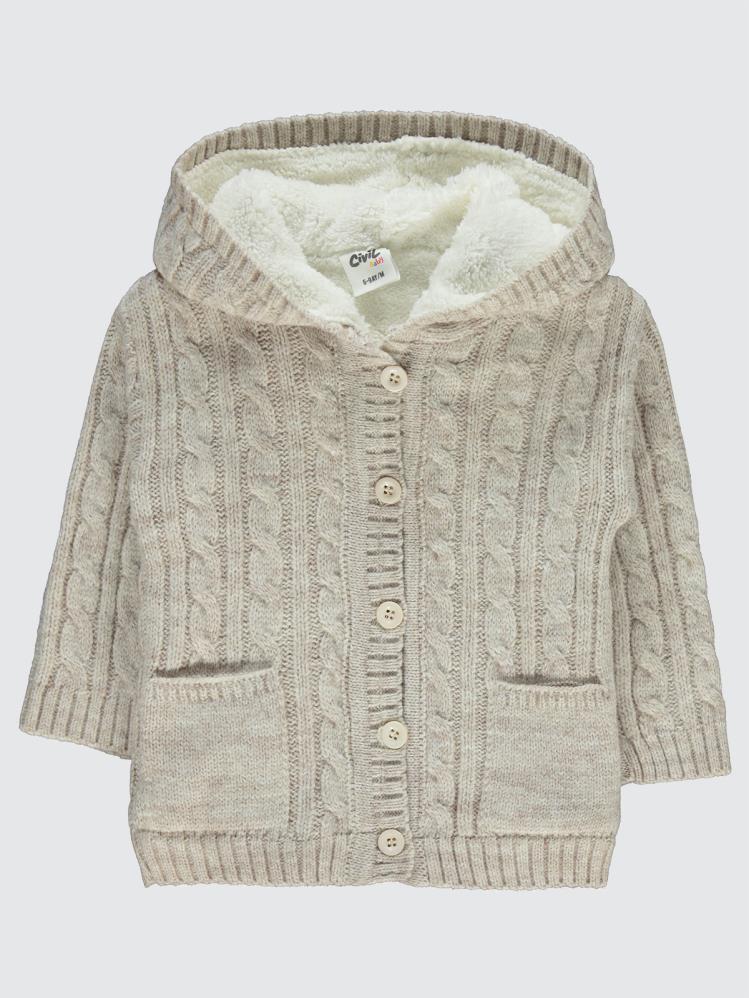 Civil Baby Saç Örgülü Welsoftlu 6-18 Ay Hırka - Bej