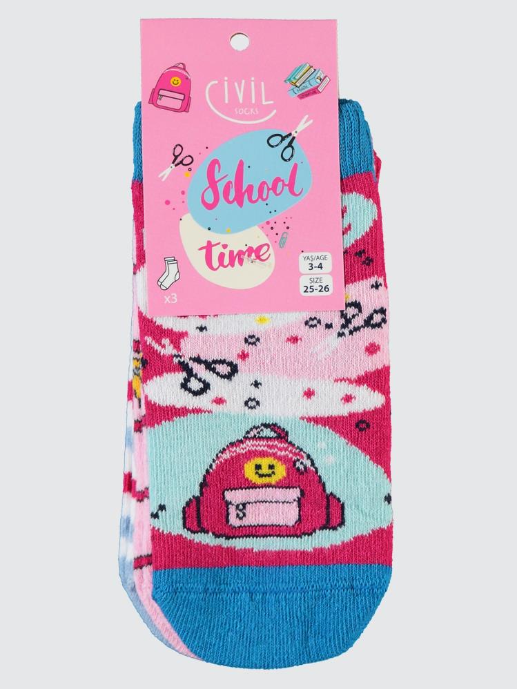 Civil Sock Back To School 3'lü 2-12 Yaş Kız Soket Çorap
