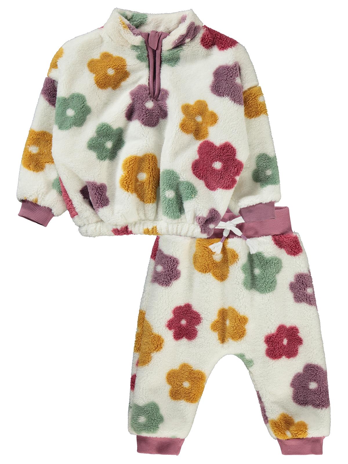 Civil Baby Renkli Çiçek Empirmeli 6-18 Ay Takım - Ekru