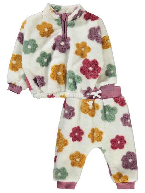 Civil Baby Renkli Çiçek Empirmeli 6-18 Ay Takım - Ekru