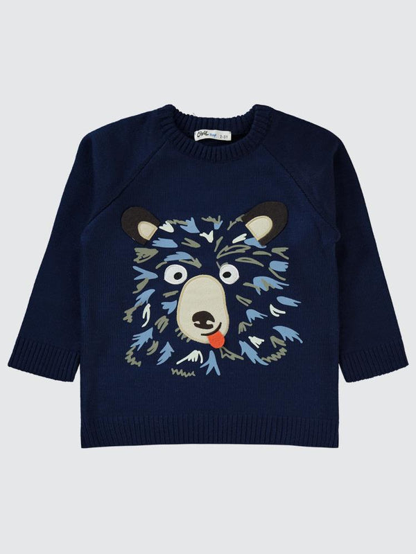 Civil Boys Ayı Baskılı Bisiklet Yaka 2-5 Yaş Kazak - Lacivert