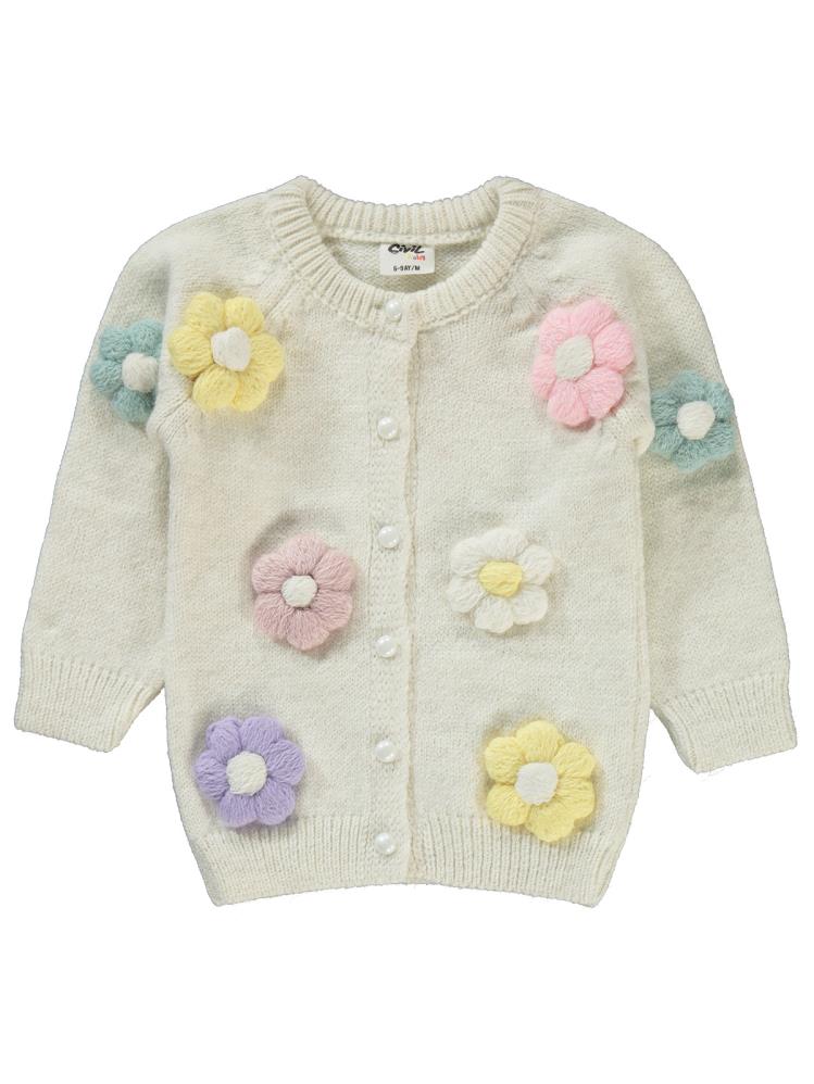 Civil Baby Çiçek Nakışlı 6-18 Ay Hırka - Ekru