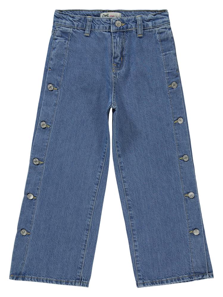 Civil Girls Düğmeli 6-9 Yaş Pantolon - Mavi