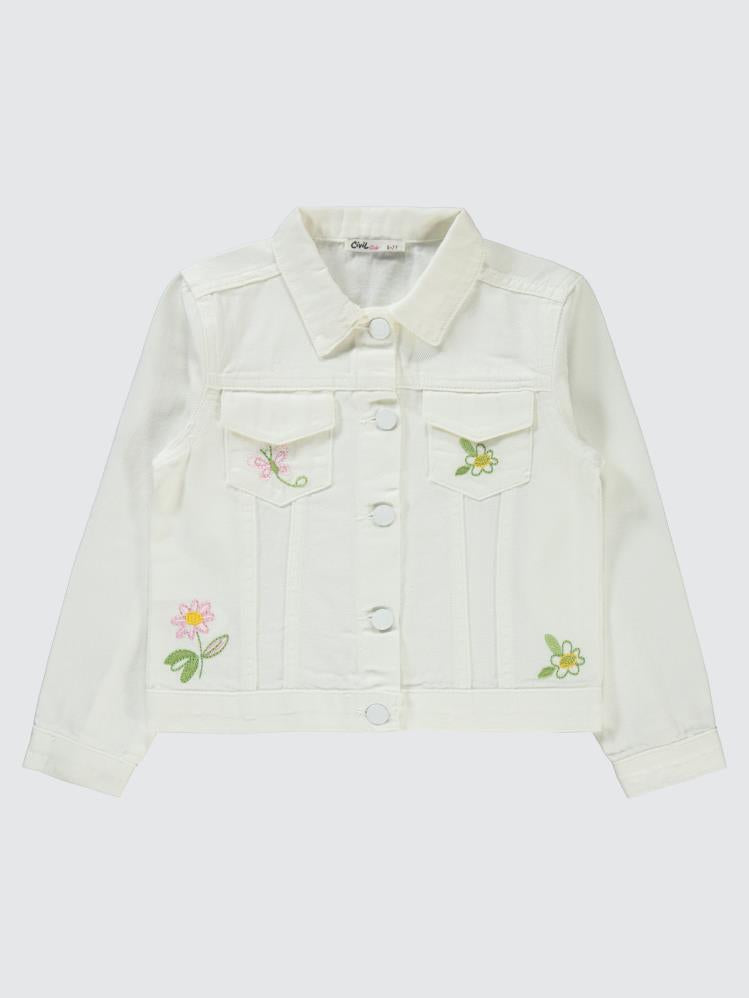 Civil Girls Çiçek Nakışlı 6-9 Yaş Ceket - Beyaz