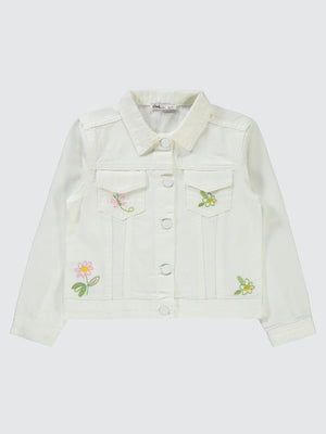 Civil Girls Çiçek Nakışlı 6-9 Yaş Ceket - Beyaz