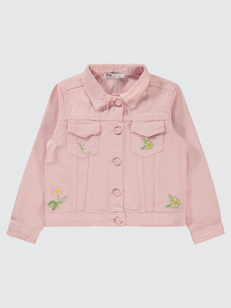 Civil Girls Çiçek Nakışlı 6-9 Yaş Ceket - Pembe