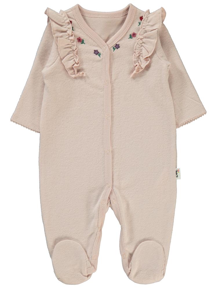 Civil Baby Çiçek Nakışlı 1-6 Ay Tulum - Pudra