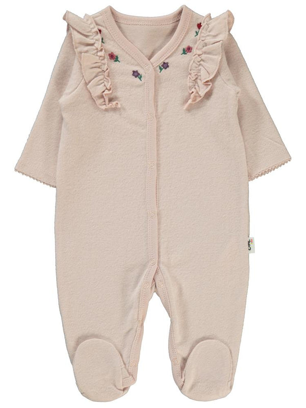 Civil Baby Çiçek Nakışlı 1-6 Ay Tulum - Pudra