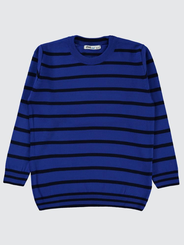 Civil Boys İnce Çizgili Kazak 6-9 Yaş Kazak - Mavi