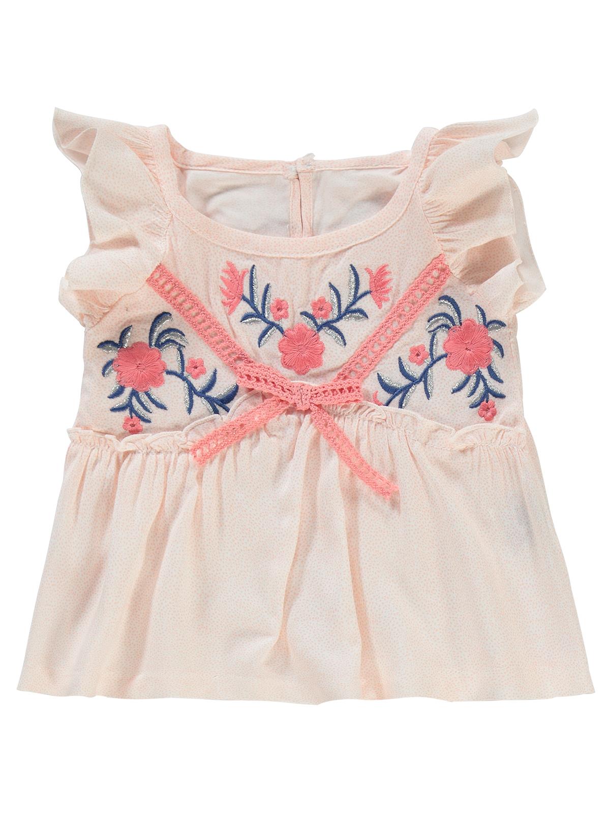 Kumru Çiçek Nakışlı Örgü Fiyonklu 6-18 Ay Takım - Pudra