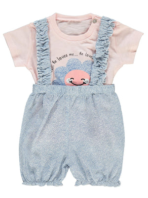 Kumru Askılı Gülen Yüz Çiçek 6-18 Ay Takım - Pembe