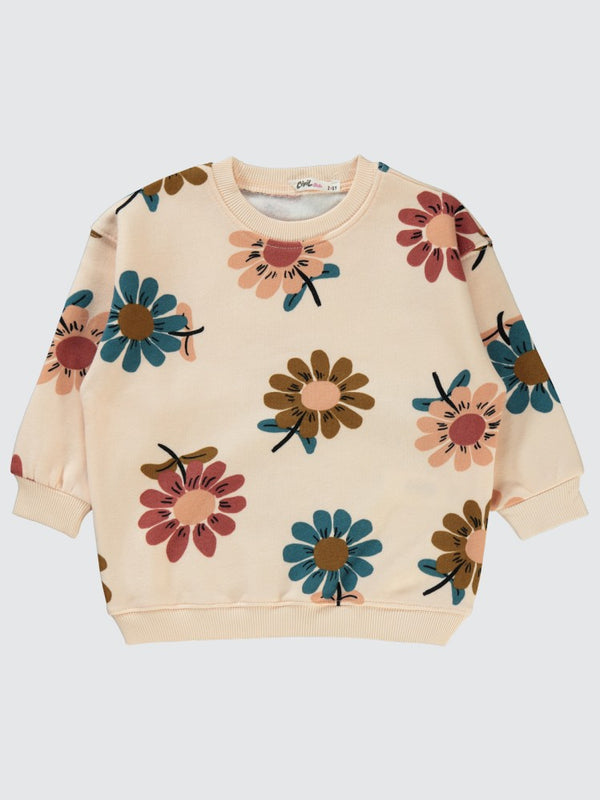 Civil Girls Çiçek Empirme 2-5 Yaş Sweatshirt - Pudra