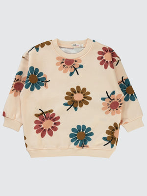Civil Girls Çiçek Empirme 2-5 Yaş Sweatshirt - Pudra