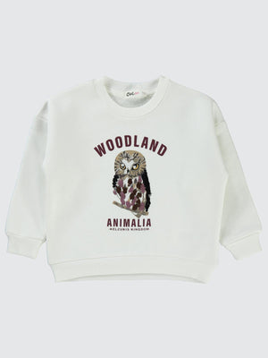 Civil Girls Pullu Baykuş Baskılı 2-5 Yaş Sweatshirt - Ekru
