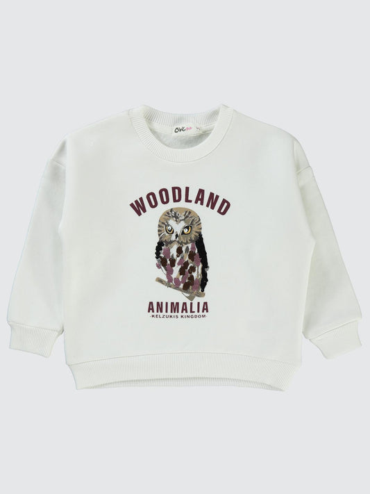 Civil Girls Pullu Baykuş Baskılı 2-5 Yaş Sweatshirt - Ekru