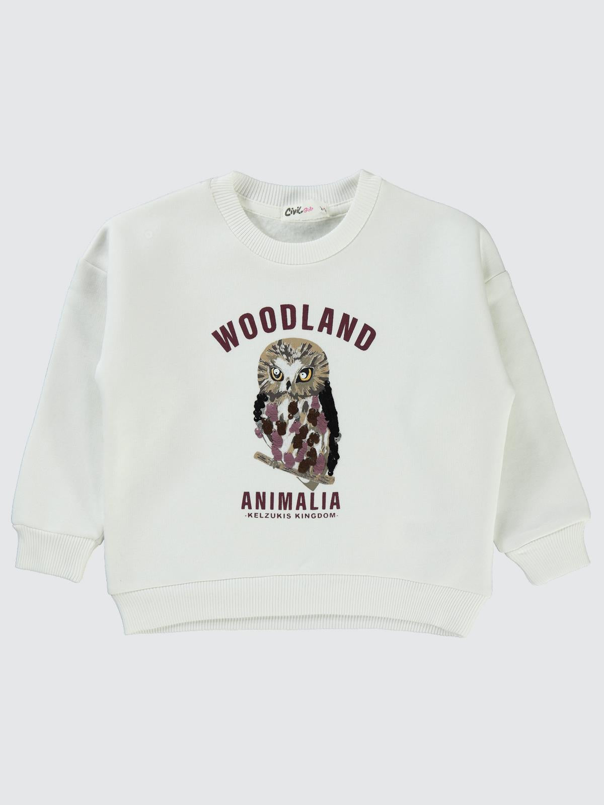 Civil Girls Pullu Baykuş Baskılı 2-5 Yaş Sweatshirt - Ekru