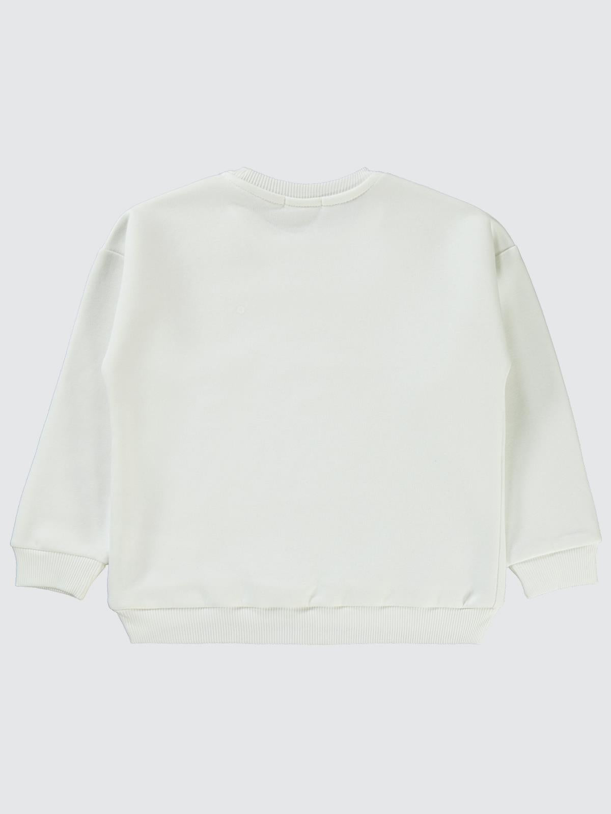 Civil Kız Çocuk Pullu Baykuş Baskılı Sweatshirt | 3 İp Uzun Kol | Okul Kreş ve Günlük Kullanım - Ekru