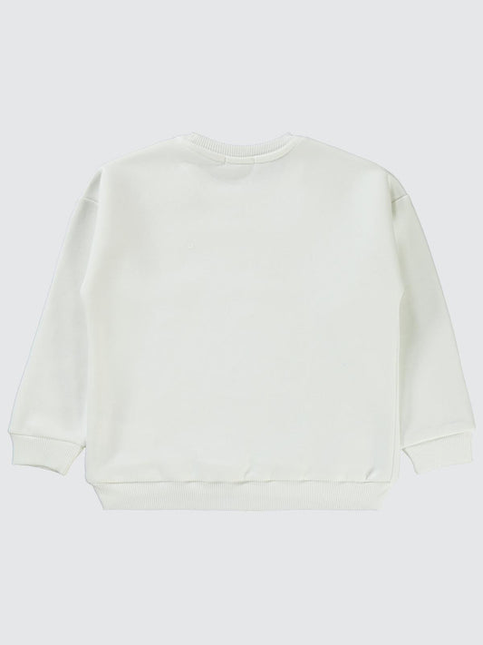 Civil Kız Çocuk Pullu Baykuş Baskılı Sweatshirt | 3 İp Uzun Kol | Okul Kreş ve Günlük Kullanım - Ekru